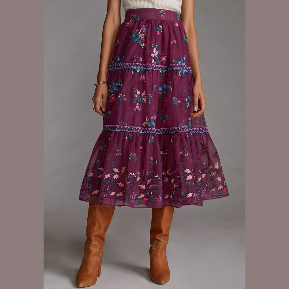 Let Me Be Embroidered Organza Midi Skirt